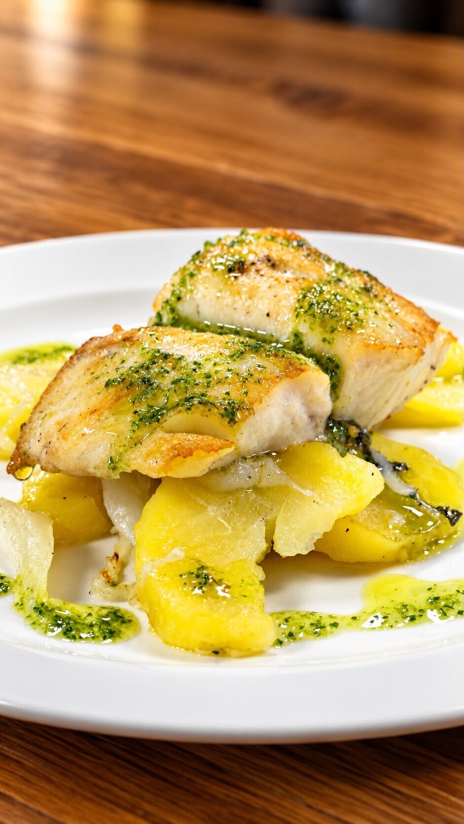 Merluza a la plancha con patatas panadera